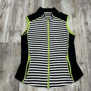 NYGARD Women's 90s/y2k activewear lime green black + white striped zip up vest